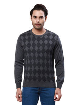 Raymond - Regular Fit Self Design Dark Grey Sweater