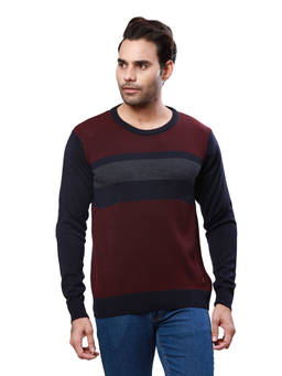 Raymond - Regular Fit Colorblock Dark Blue Sweater