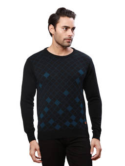 Raymond - Regular Fit Self Design Black Sweater