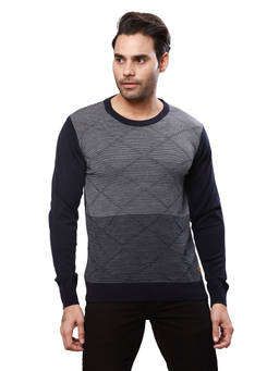 Raymond - Regular Fit Self Design Dark Blue Sweater