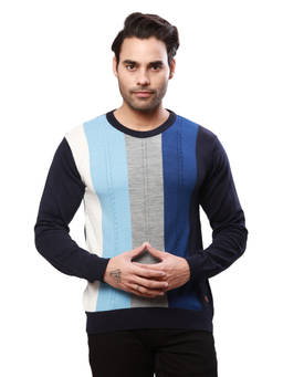 Raymond - Regular Fit Colorblock Dark Blue Sweater
