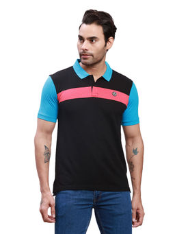 Parx - Regular Fit Colorblock Black Polo T-Shirt