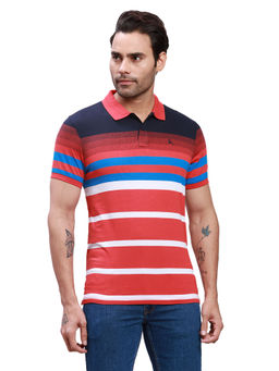 Parx - Regular Fit Striped Dark Red Polo T-Shirt