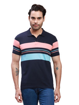 Parx - Regular Fit Striped Dark Blue Polo T-Shirt