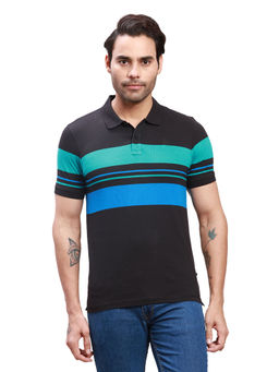 Parx - Regular Fit Striped Black Polo T-Shirt