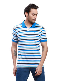 Parx - Regular Fit Striped Dark Blue Polo T-Shirt
