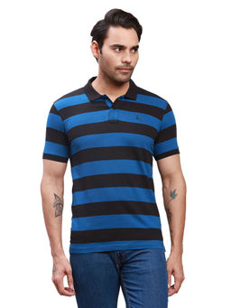 Parx - Regular Fit Striped Dark Petrol Polo T-Shirt