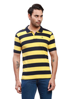 Parx - Regular Fit Striped Medium Yellow Polo T-Shirt