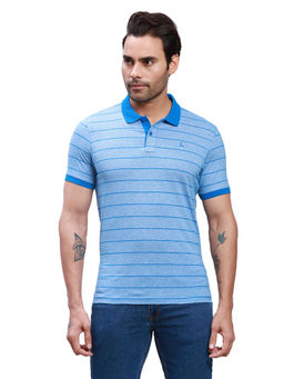 Parx - Regular Fit Striped Medium Blue Polo T-Shirt