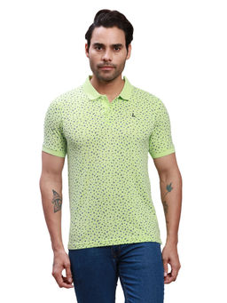 Parx - Regular Fit Printed Light Green Polo T-Shirt