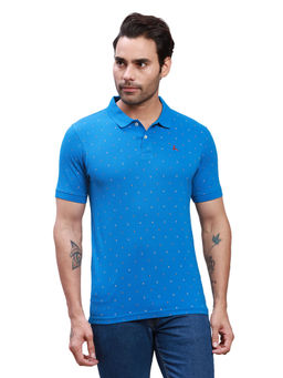 Parx - Regular Fit Printed Medium Blue Polo T-Shirt