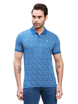 Parx - Regular Fit Printed Dark Blue Polo T-Shirt