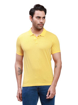 Parx - Regular Fit Printed Medium Yellow Polo T-Shirt