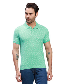 Parx - Regular Fit Printed Medium Green Polo T-Shirt