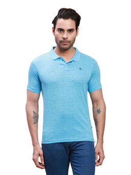 Parx - Regular Fit Printed Light Blue Polo T-Shirt