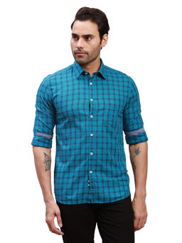 Parx - Slim Fit Checkered Medium Blue Shirt