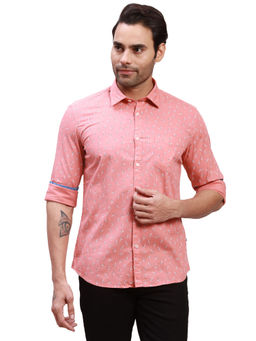 Parx - Slim Fit Printed Light Peach Shirt