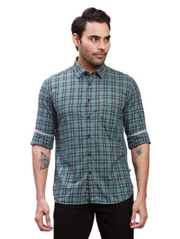 Parx - Slim Fit Checkered Medium Green Shirt