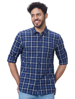 Parx - Slim Fit Checkered Dark Blue Shirt
