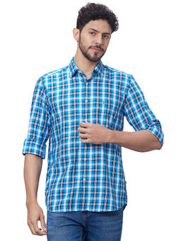 Parx - Slim Fit Checkered Medium Blue Shirt