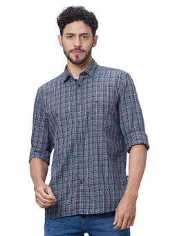Parx - Slim Fit Checkered Medium Blue Shirt