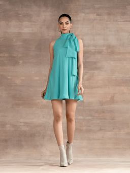 ETE - Bella-light Blue Tie Up Halter Trapeeze Dress
