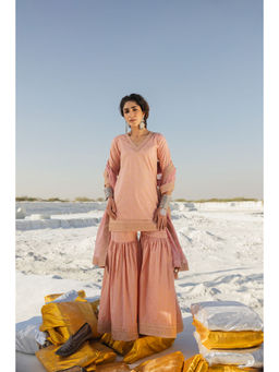 Karaj Jaipur - Blush Pink Sharara with Kurti and Dupatta (Set of 3)