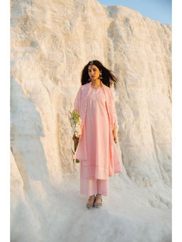 Karaj Jaipur - Light Pink Chikankari Kurta with Pant and Dupatta (Set of 3)