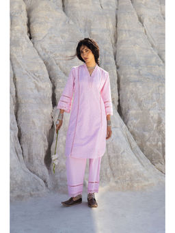 Karaj Jaipur - Rose Pink Schiffli Kurta with Palazzo (Set of 2)