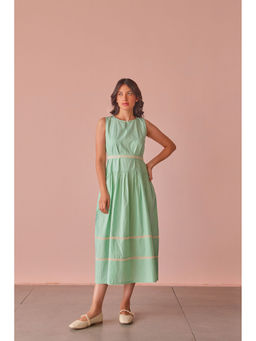 The Yellow Bow - Sage Dream Cotton Modal Drop Waist Blue Dress with Belt (Set of 2)