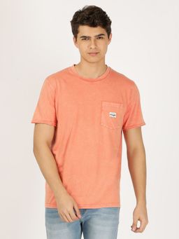 Wrangler - Men Solid Coral T-Shirt (relaxed Fit)