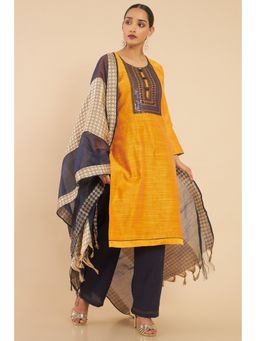 Soch - Women Mustard Embroidered Dress Material (Set of 3)