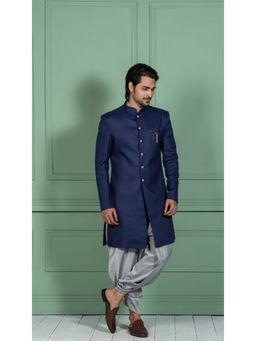 KISAH - Men Navy Blue Sherwani Set (Set of 2)