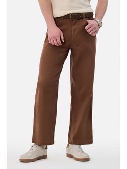 Snitch - Brown Textured Regular Casual Trouser