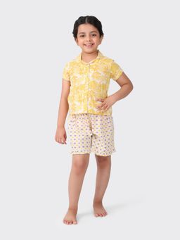 Fabindia - Yellow Cotton Printed Girls Shorts (Set of 2)