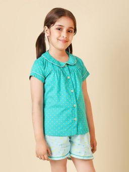 Fabindia - Teal Cotton Printed Girls Shorts (Set of 2)