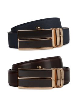 Louis Philippe - Men Brown Solid Formal Italian Leather with Dual Tone Buckle Belt
