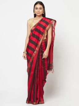 Fabindia - Cotton Silk Striped Stitched Saree Without Blouse