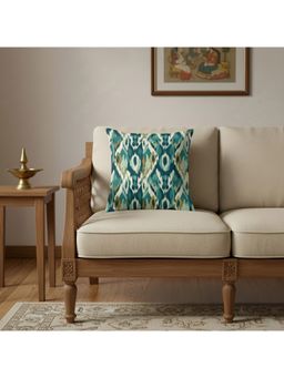 CASA INDIA - Teal & Mustard Abstract Ikat Cushion Cover (16x16 Inches)