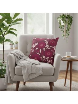 CASA INDIA - Wine Berry Floral Plush Cushion Cover (16x16 Inches)