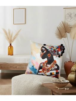 CASA INDIA - Tribal Ornamental Lady Cushion Cover (16x16 Inches)