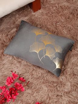 HOSTA HOMES - Soft Velvet Golden Foil Printed Cushion Covers Grey (12X18 Inches)