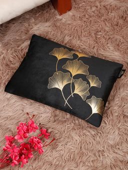 HOSTA HOMES - Soft Velvet Golden Foil Printed Cushion Covers Black (12X18 Inches)