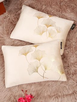 HOSTA HOMES - Soft Velvet Golden Foil Printed Cushion Covers Cream (Pack Of 2) (12X18 Inches)