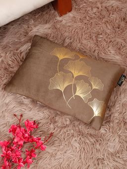HOSTA HOMES - Soft Velvet Golden Foil Printed Cushion Covers Brown (12X18 Inches)