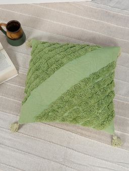 HOSTA HOMES - Pure Cotton Hand Tufted Tessel Cushion Cover - Green (16x16 Inches)