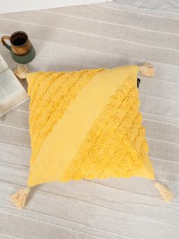 HOSTA HOMES - Pure Cotton Hand Tufted Tessel Cushion Cover - Yellow (16x16 Inches)