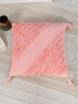 HOSTA HOMES - Pure Cotton Hand Tufted Tessel Cushion Cover - Peach (16x16 Inches)