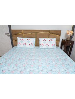 Videksha Home & Lifestyle - Bluewhirl Percale King Bedsheet With 2 Pillow Covers With Elegant Print