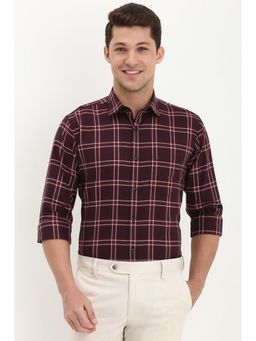 Allen Solly - Men Maroon Slim Fit Checks Full Sleeves Formal Shirt